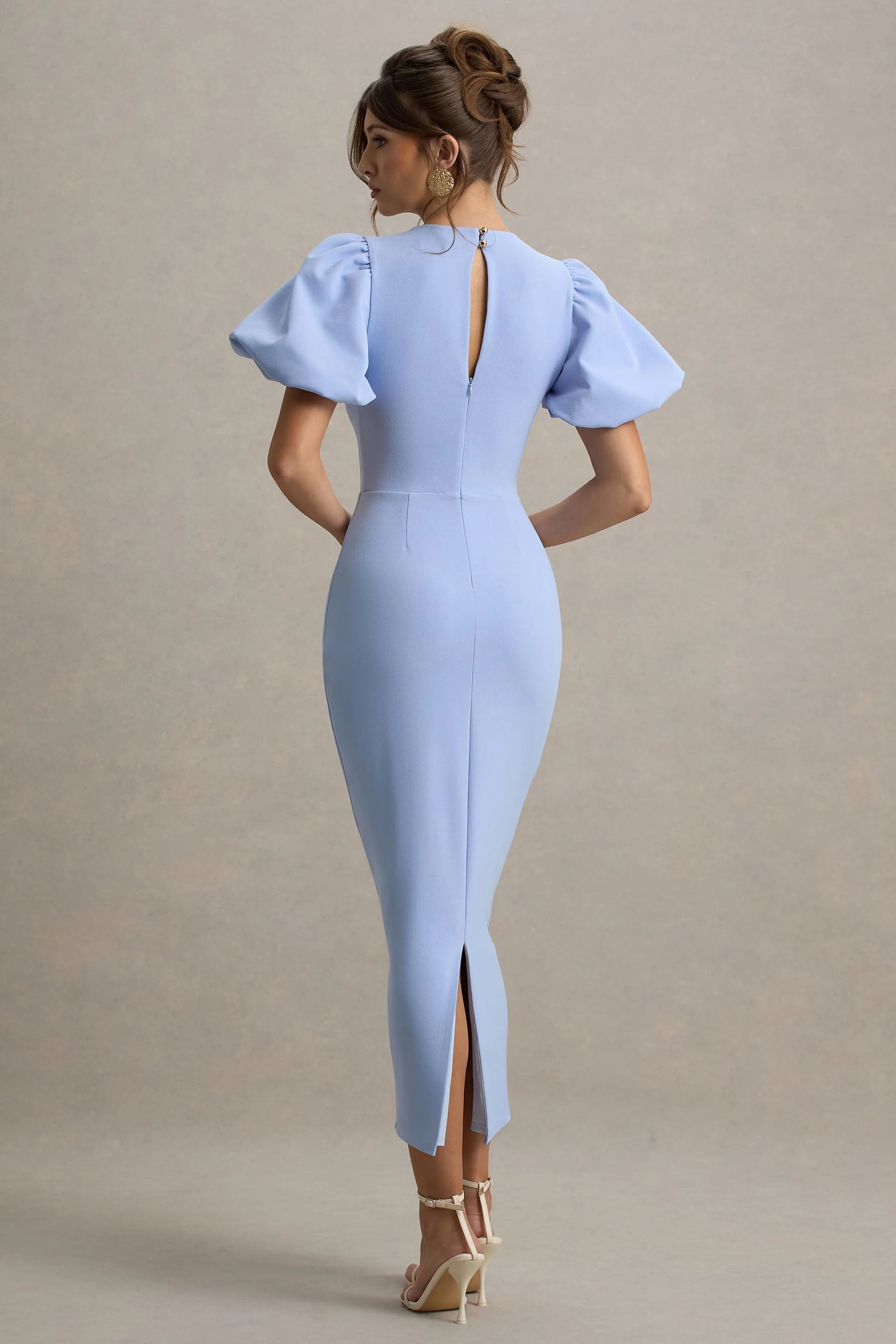 Dakota | Powder Blue Puff-Sleeve Midi Dress