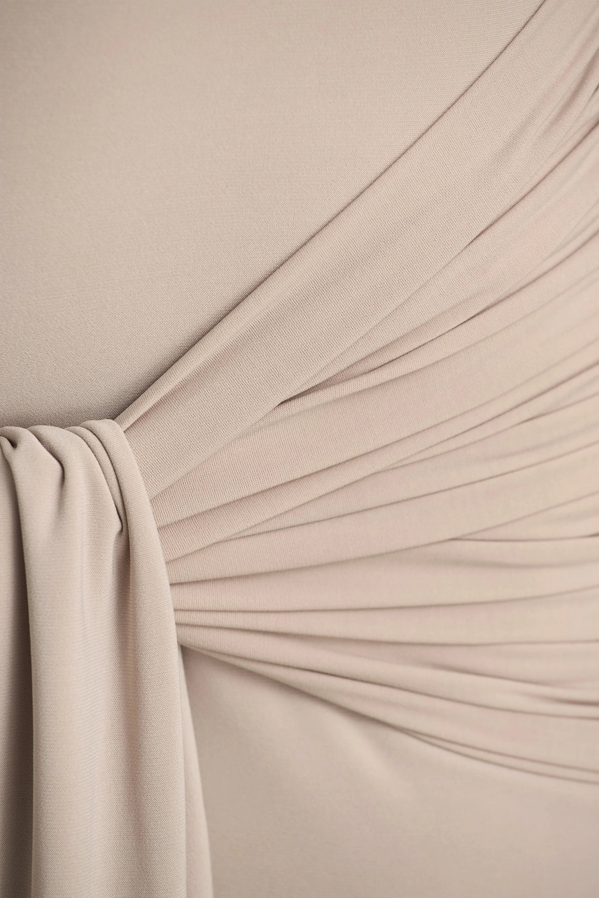 Myra | Champagne High-Neck Maxi Dress With Sash and Ruched Detailing