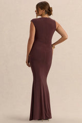 Osanna | Dark Brown Wide-Neck Maternity Maxi Dress With Ruched Detailing