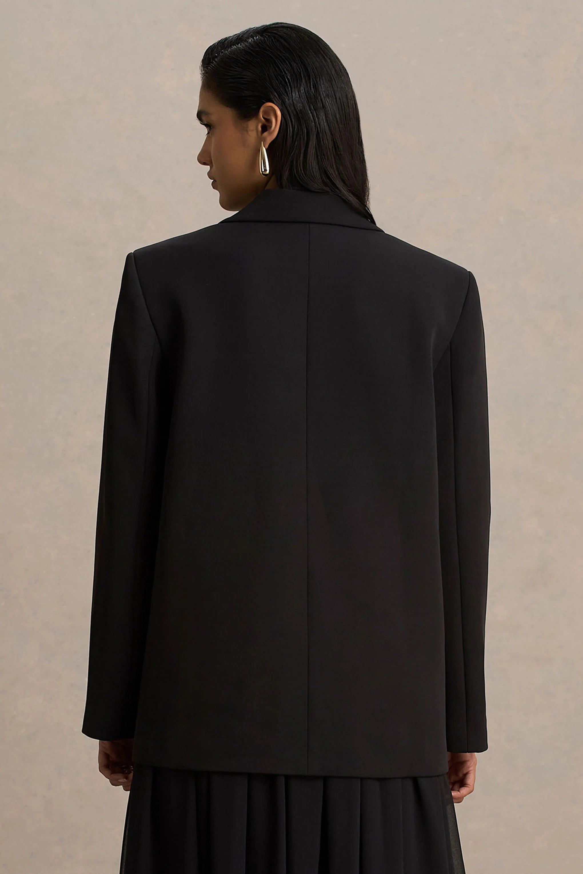 Katherine | Black Plunge-Neck Oversized Blazer
