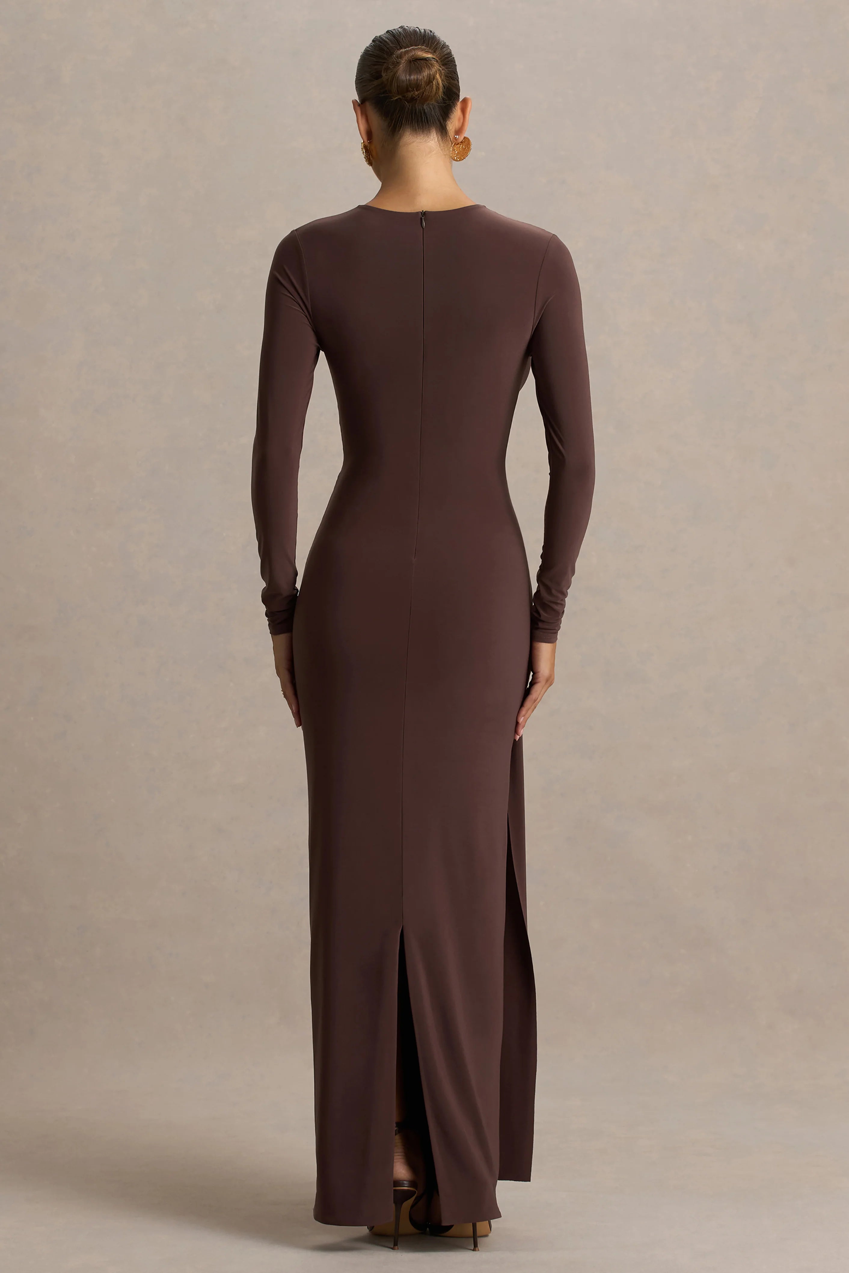 Virelle | Brown Boat-Neck Maxi Dress With Wrap Detail And Sash