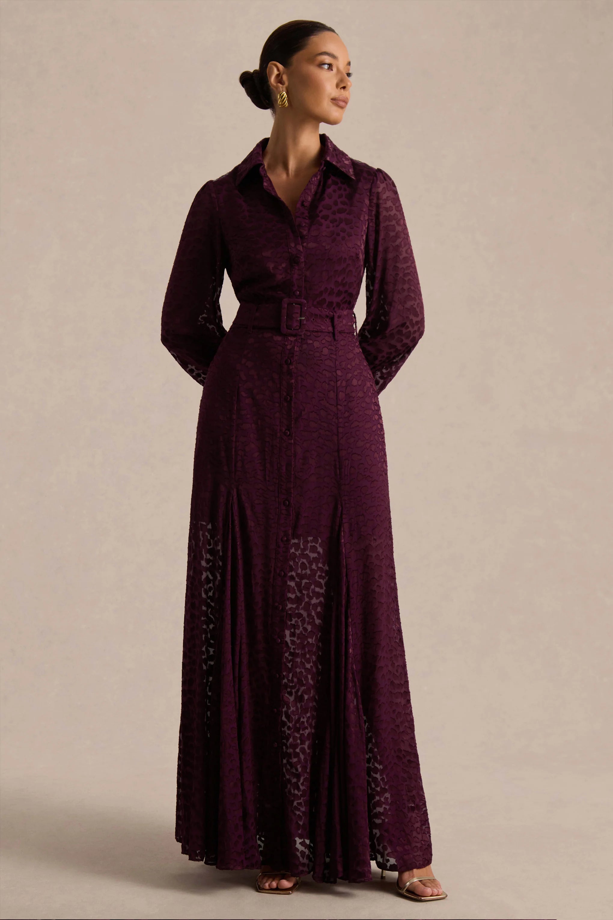 Kirsty | Purple Long Sleeve Shirt Dress With Full Skirt