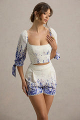 Bibi | Wisteria Print Puff-Sleeve Top