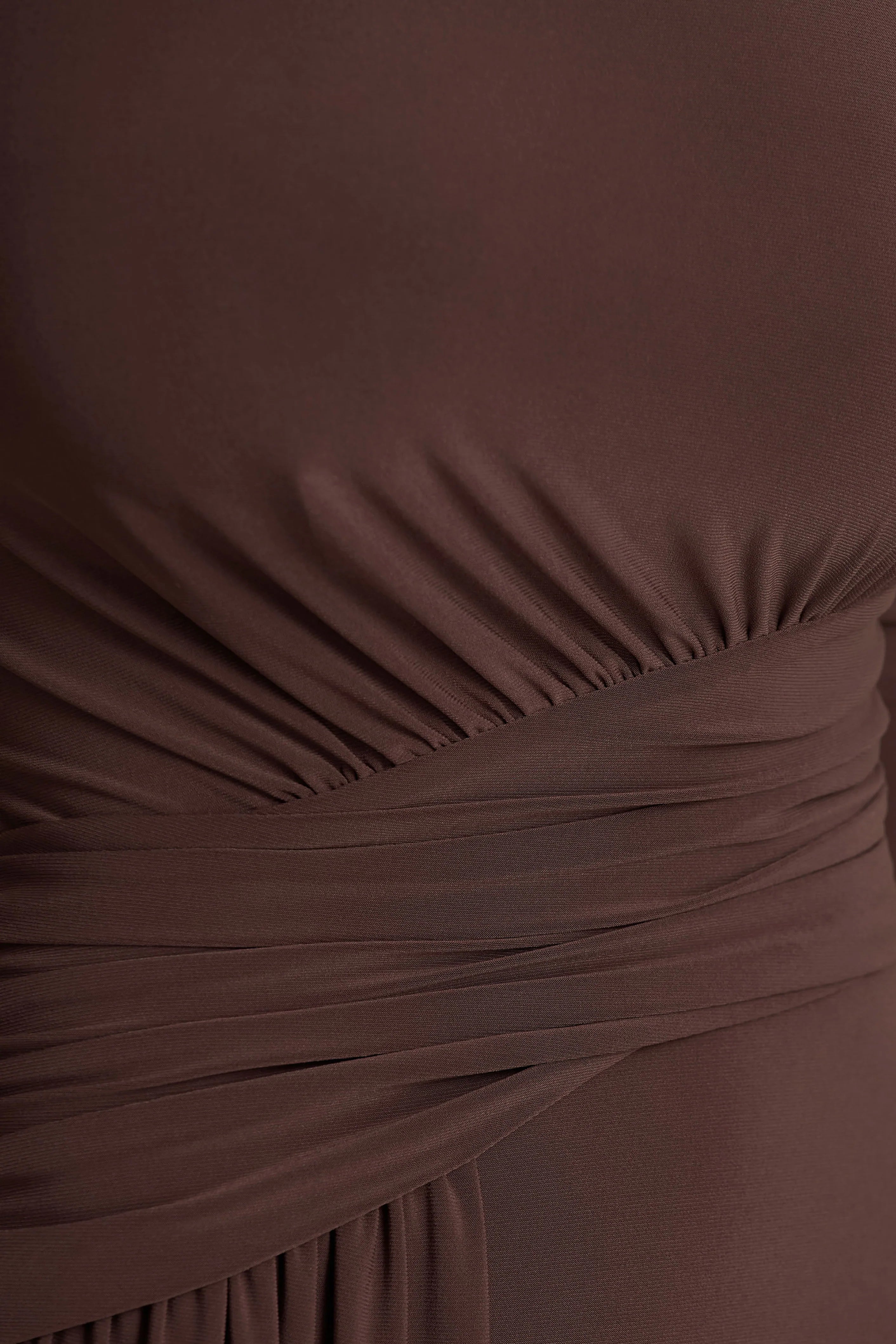 Virelle | Brown Boat-Neck Maxi Dress With Wrap Detail And Sash