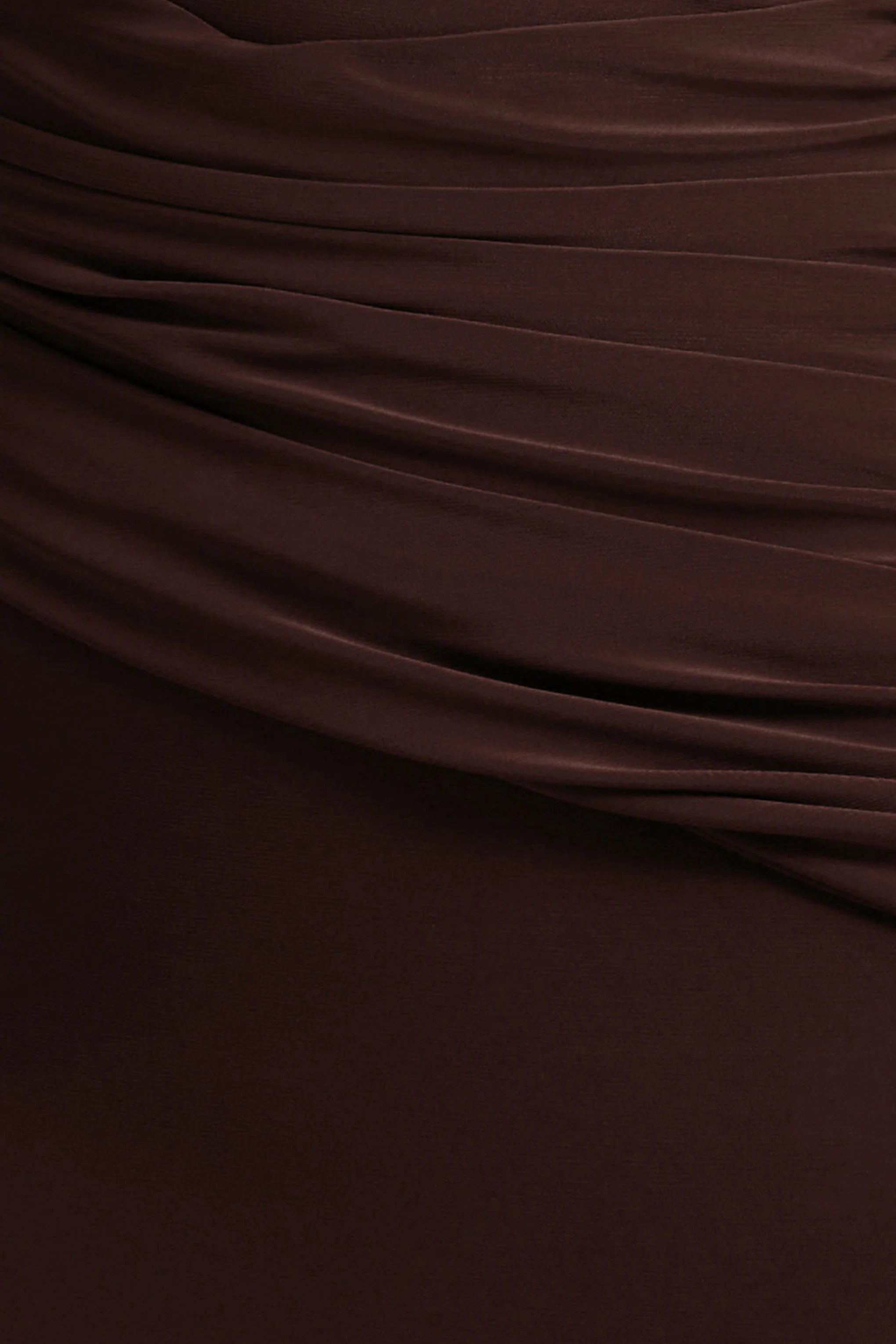 Valina | Brown Ruched Asymmetric Maxi Dress With Drape