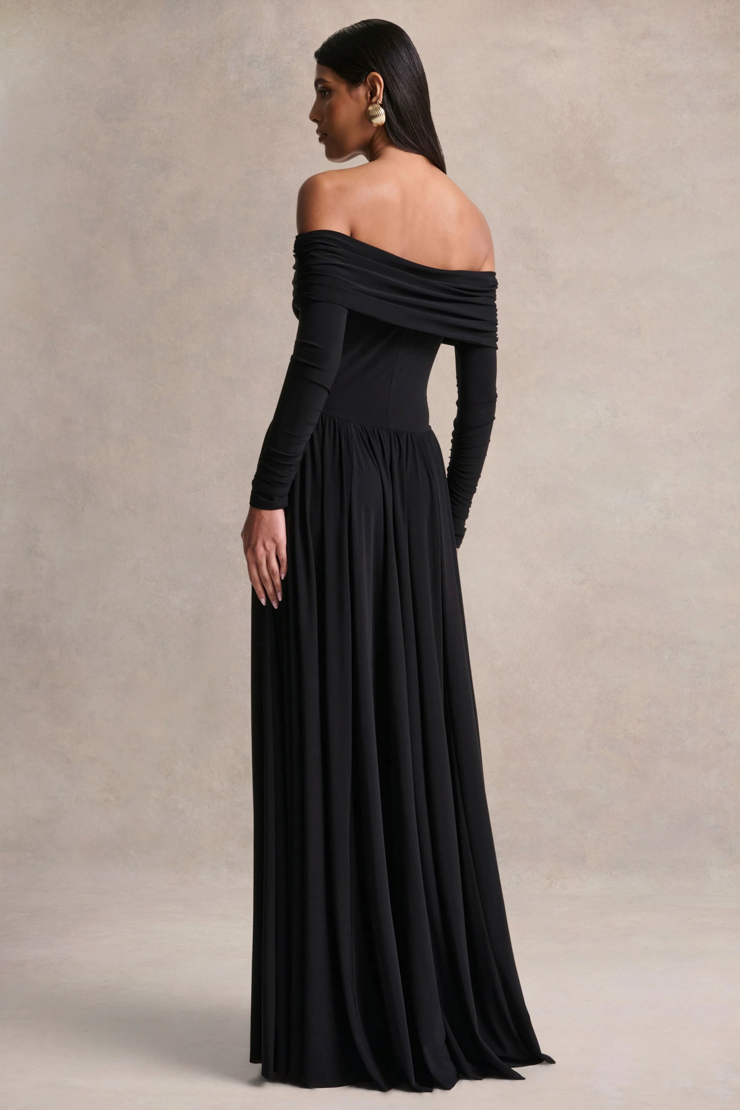 Saskia | Black Bardot-Neck Maxi Dress
