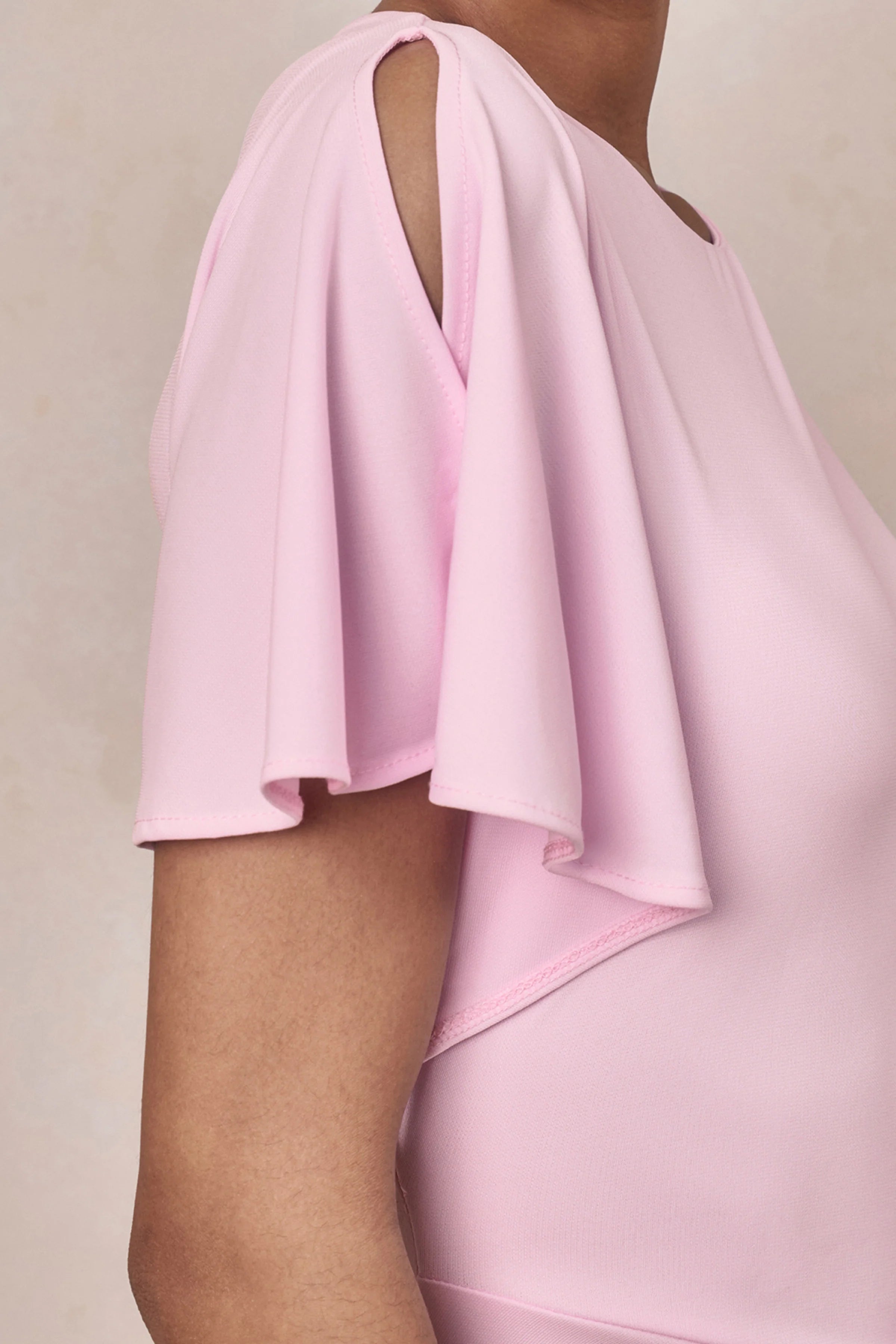 Grandeur | Pale Pink High-Neck Ruched Maxi Dress