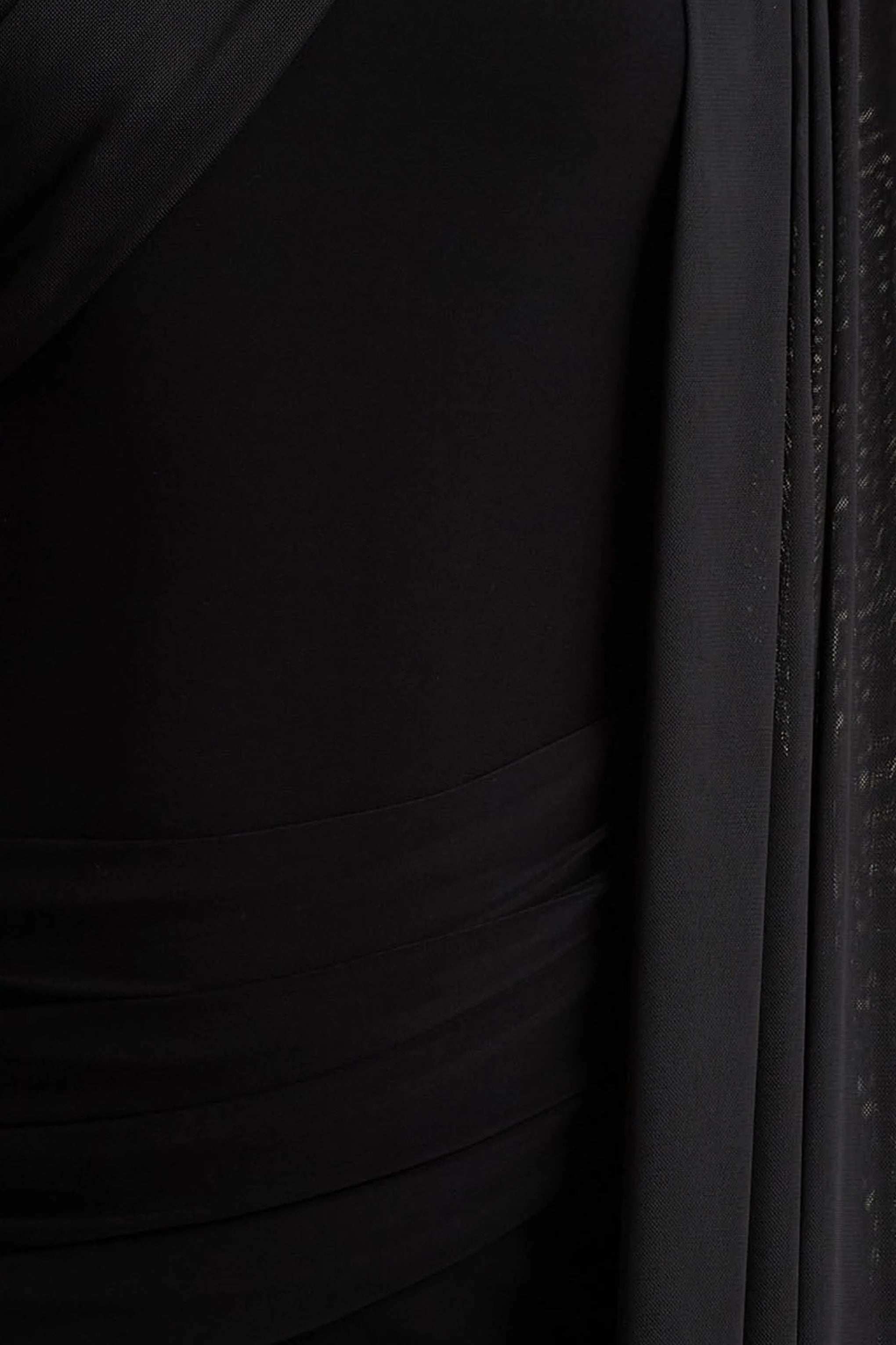 Brenda | Black Crew-Neck Maxi Dress With Mesh Cape And Sash