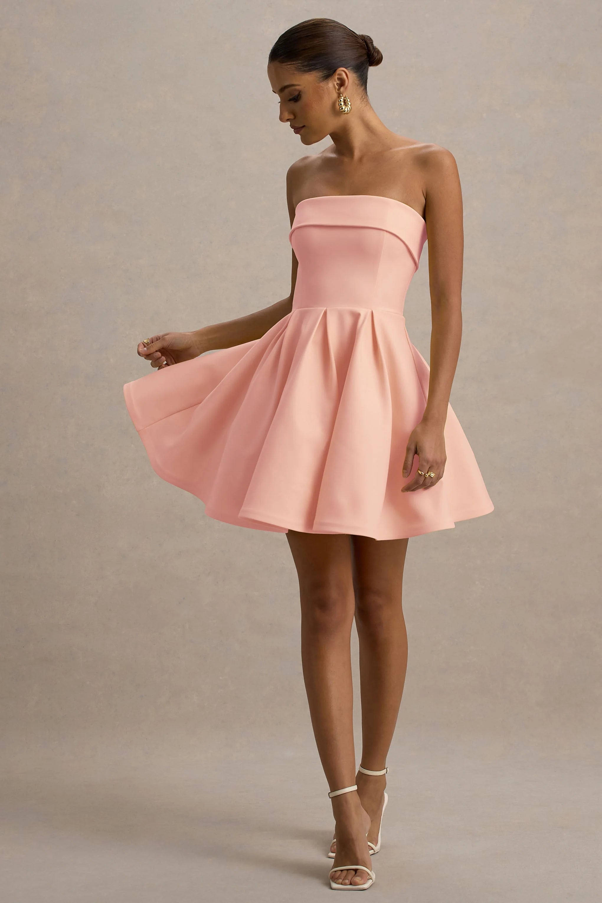 Bruna | Light Pink Bandeau Skater Mini Dress