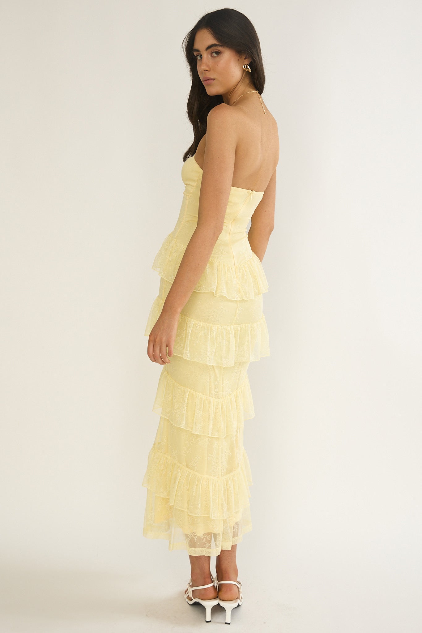 Dulce Dreams Sweetheart Neckline Lace Frill Maxi Dress Butter