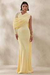 Rubelle | Lemon Asymmetric-Neck Maxi Dress With Draped-Detailing