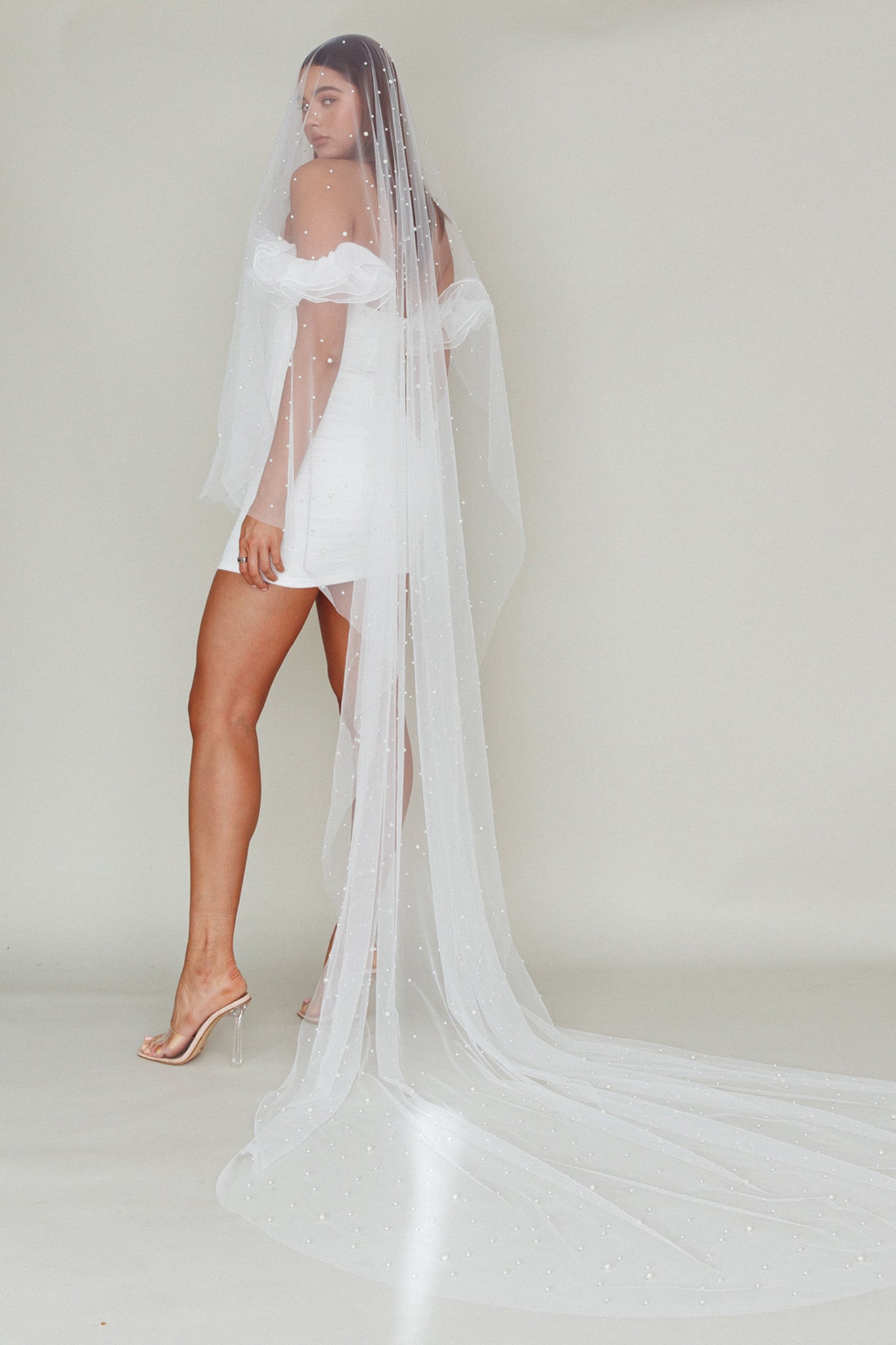 Angela Pearl Embellished Veil White