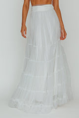 Mavis Mesh Overlay Maxi Skirt White