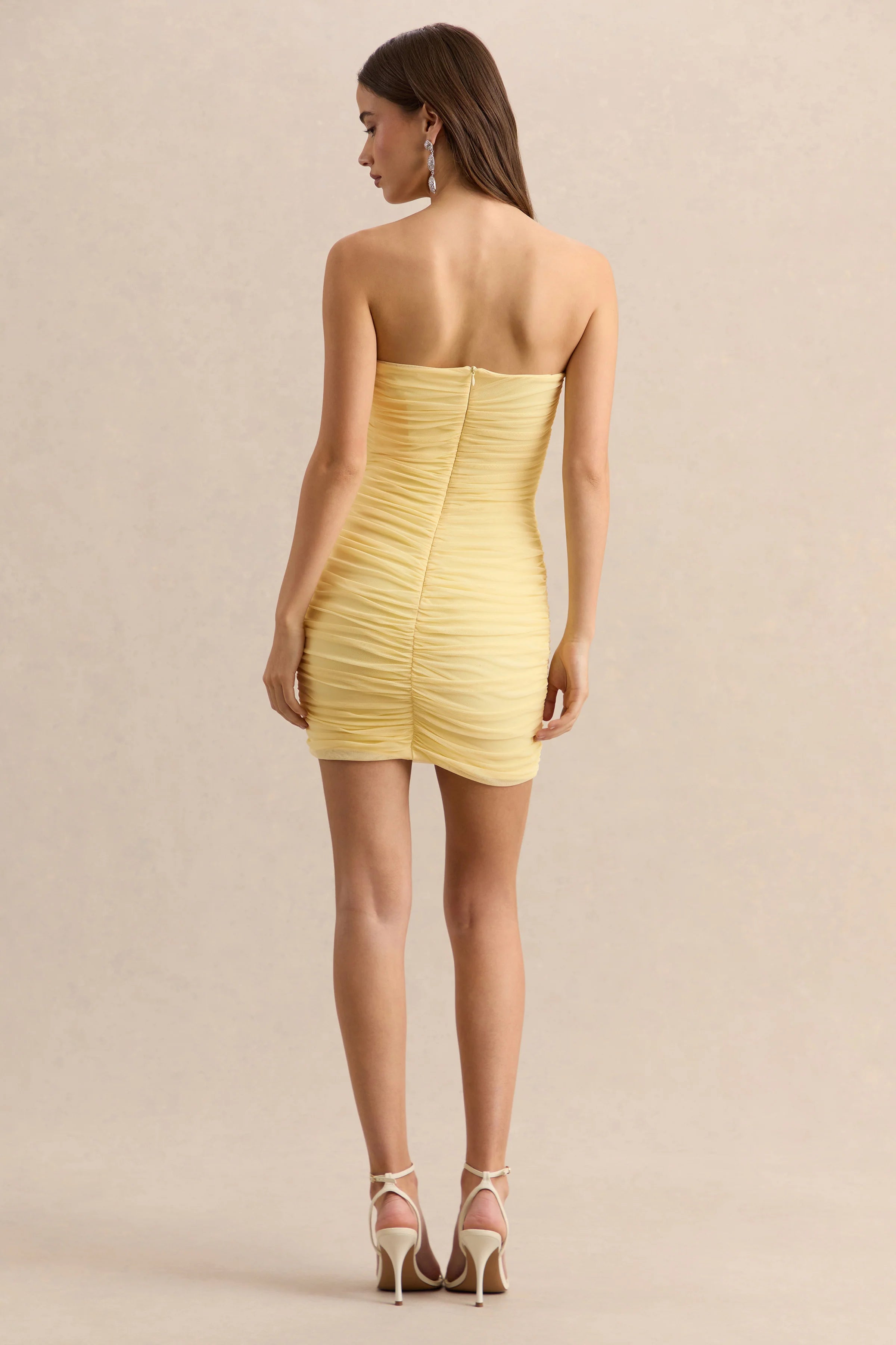 Merisse | Lemon Bandeau Mini-Dress With Ruched-Detailing