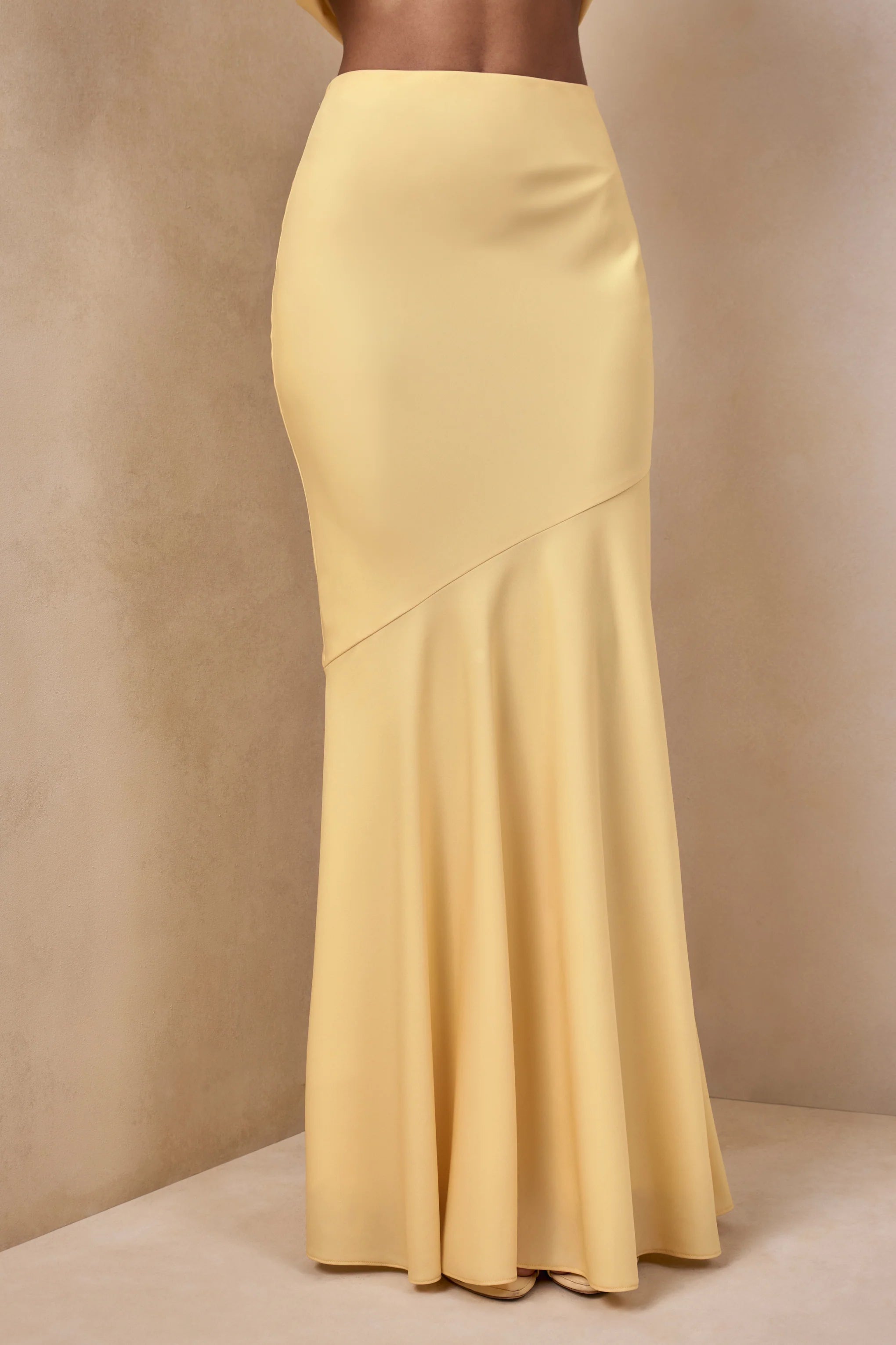 Vayla | Lemon Matte Satin Asymmetric Drop-Waist Maxi Skirt