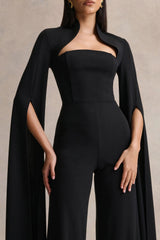 Elisabetta | Black Square-Neck Jumpsuit With Cape-Sleeves