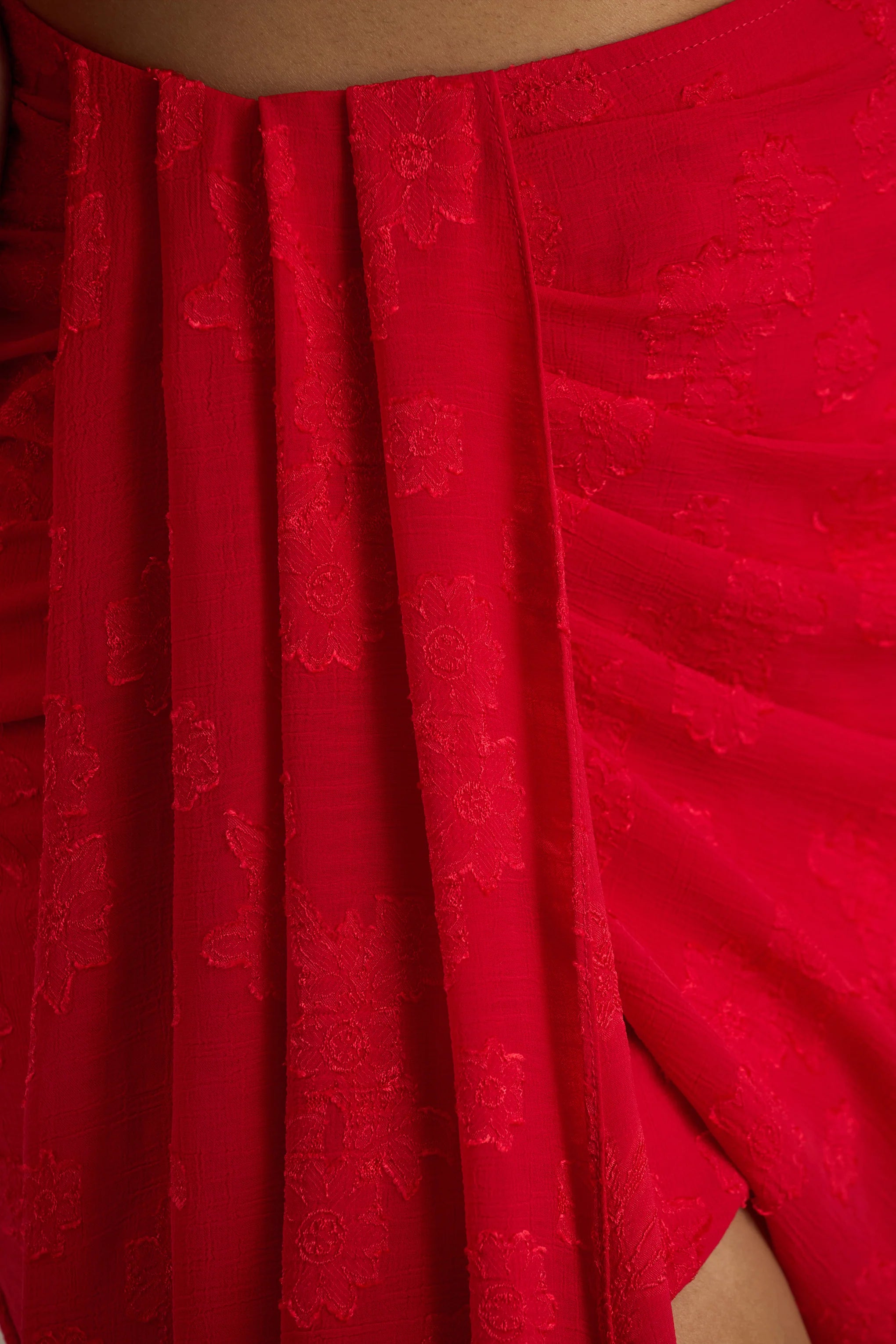 Melania | Red Satin Devore Wrap Mini Skirt With Sash Detail