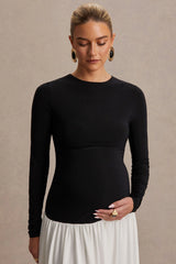 Monroe | Black And White Crew-Neck Maternity Maxi Dress With Drop-Waist