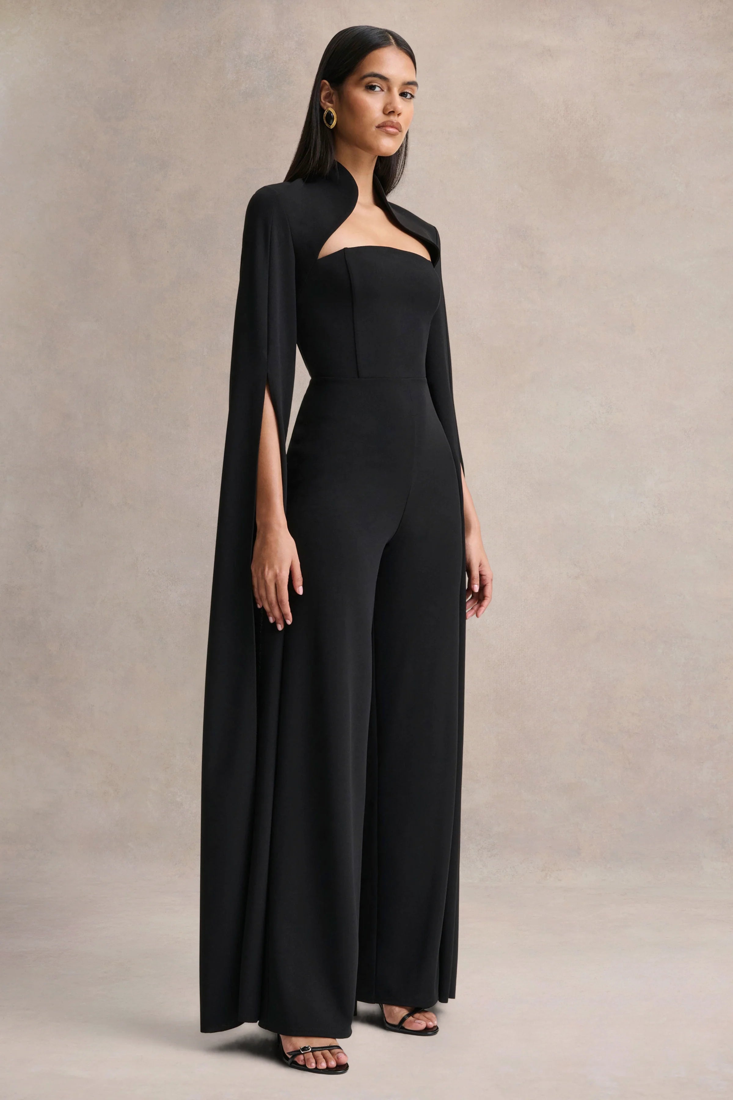 Elisabetta | Black Square-Neck Jumpsuit With Cape-Sleeves