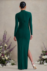 Alejandra | Green Maternity Long Sleeve High Neck Maxi Dress
